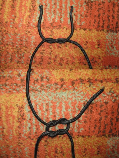 Cross lash made from black cord – a simple method of joining two ropes at a right angle.