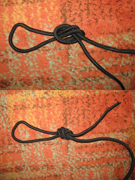 Fixed eye loop tied from a black cord – a simple knot creating a secure loop.