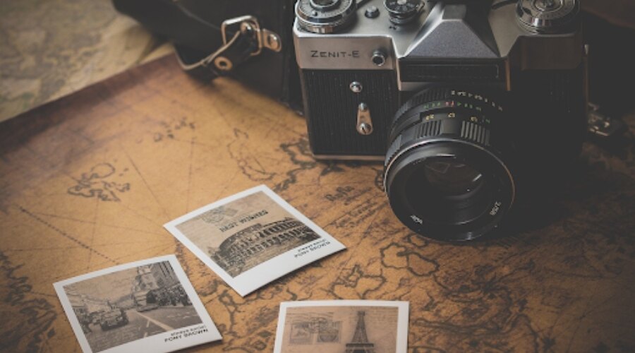 Map, camera and pics 