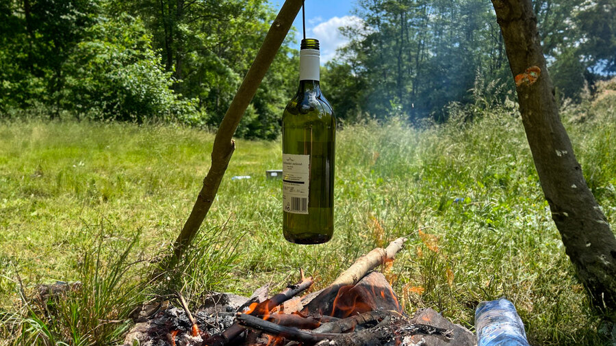 Emergency filtration - bottle above the fireplace