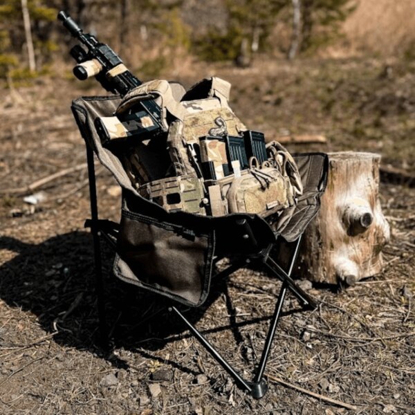 Tactical gear stored in the Tac Maven camping chair. Photo: Rigad