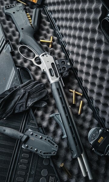 Marlin<sup>&reg;</sup> 1895 Trapper Magpul ELG lever-action rifle in .45-70 Govt. with M-LOK handguard, top rail, and Magpul stock with storage. Photo: Rigad.