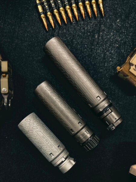 B&amp;T® PRINT-X suppressors made from titanium and Inconel in Sub-Compact, Compact, and Standard sizes. Photo: Rigad.