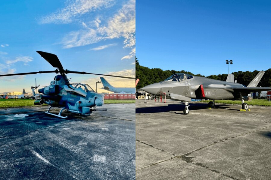 Attack helicopter AH-1Z Viper and 5th generation fighter jet F-35 Lightning II at NATO Days 2025 in Ostrava. Photo: Rigad