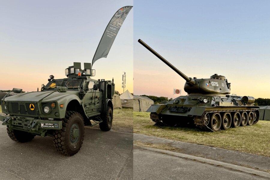 Oshkosh MRAP of Polish special forces and historic tank T-34/85 exhibited at NATO Days 2025 in Ostrava. Photo: Rigad