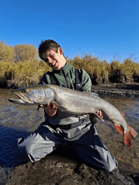 Matěj Houška with a taimen caught in Mongolia during a fishing expedition