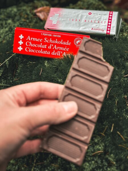 Energy chocolate and durable biscuits included as part of mountain equipment. Photo: Rigad