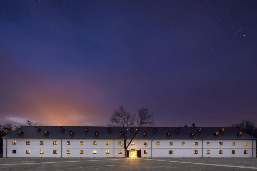 Fort Science (Pevnost poznání), Olomouc — a former fortification structure converted into an interactive exhibition space, evening view.