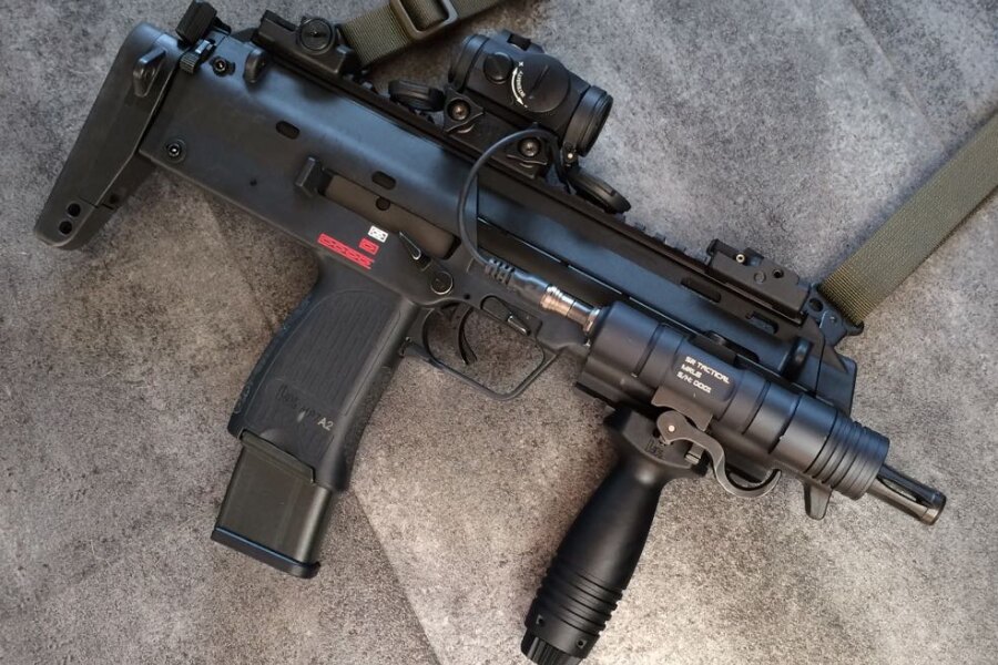 Heckler &amp; Koch MP7A2 with Aimpoint Micro T-2 Red Dot Sight, Tactical Light, and Vertical Foregrip