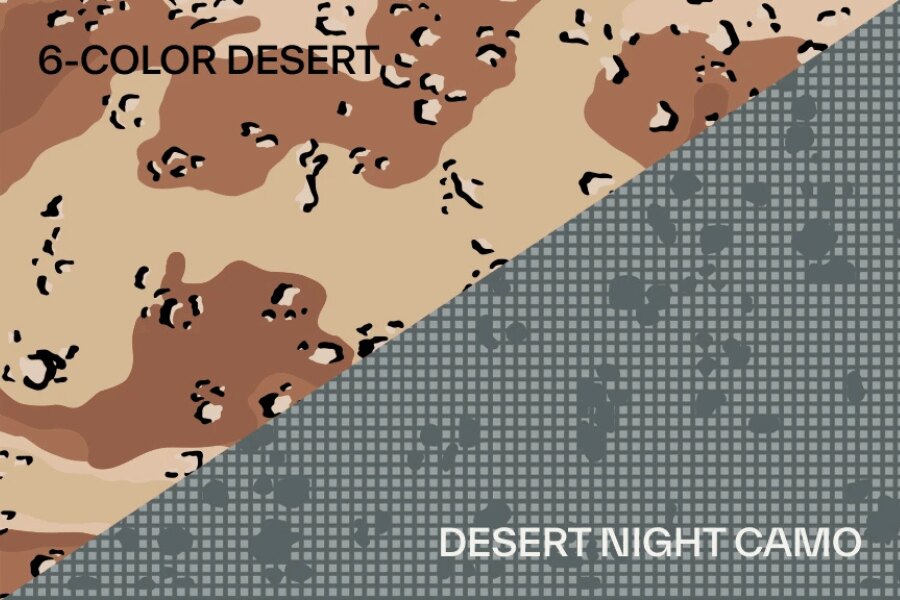Comparison of the 6-Color Desert and Desert Night Camouflage (DNC) patterns.