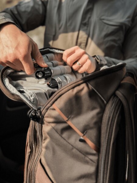 The open main compartment of the Vertx Gamut reveals a modular interior designed for efficient gear organization. Photo: Rigad