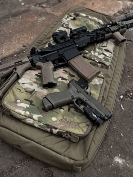 Helikon-Tex® SBR Carrying Backpack with firearms and shooting equipment.