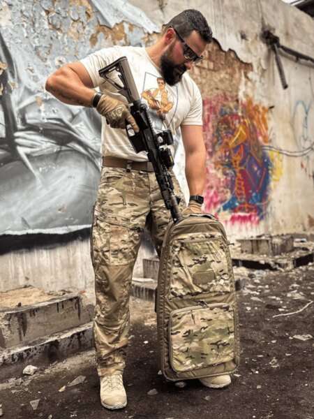 Helikon-Tex<sup>®</sup> SBR Carrying Backpack designed for transporting a short-barreled carbine and shooting equipment.