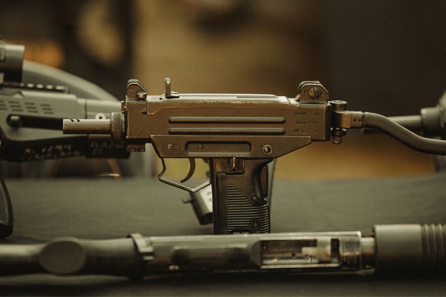 UZI submachine gun with its distinctive magazine housed in the pistol grip.