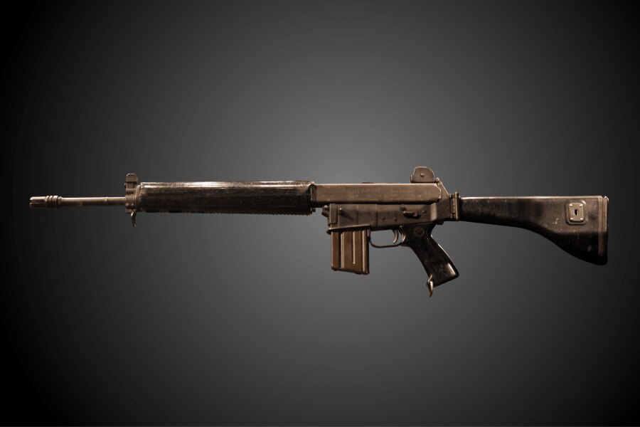 Side view of an ArmaLite AR-18 rifle.