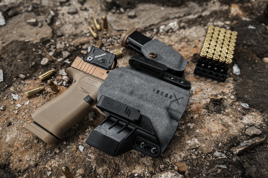 Safariland Incog X IWB holster with an optic-equipped pistol and attached magazine caddy.