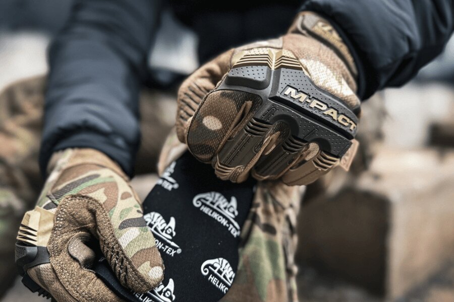 Close-up of MultiCam Mechanix M-Pact tactical gloves with the hand clenched firmly.