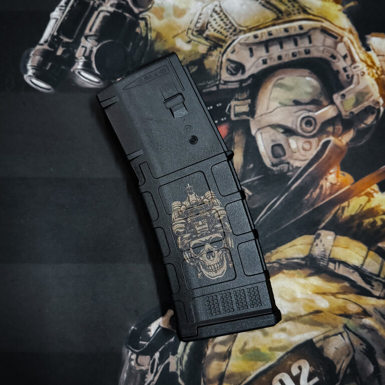 AR15 Magazine, 30 Rounds, 5.56×45 NATO – Magpul PMAG® with Skull Laser Engraving