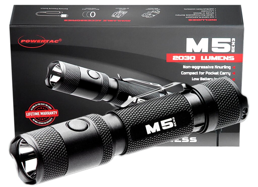 PowerTac® M5 Gen3 / 2,030 lm flashlight + weapon mount